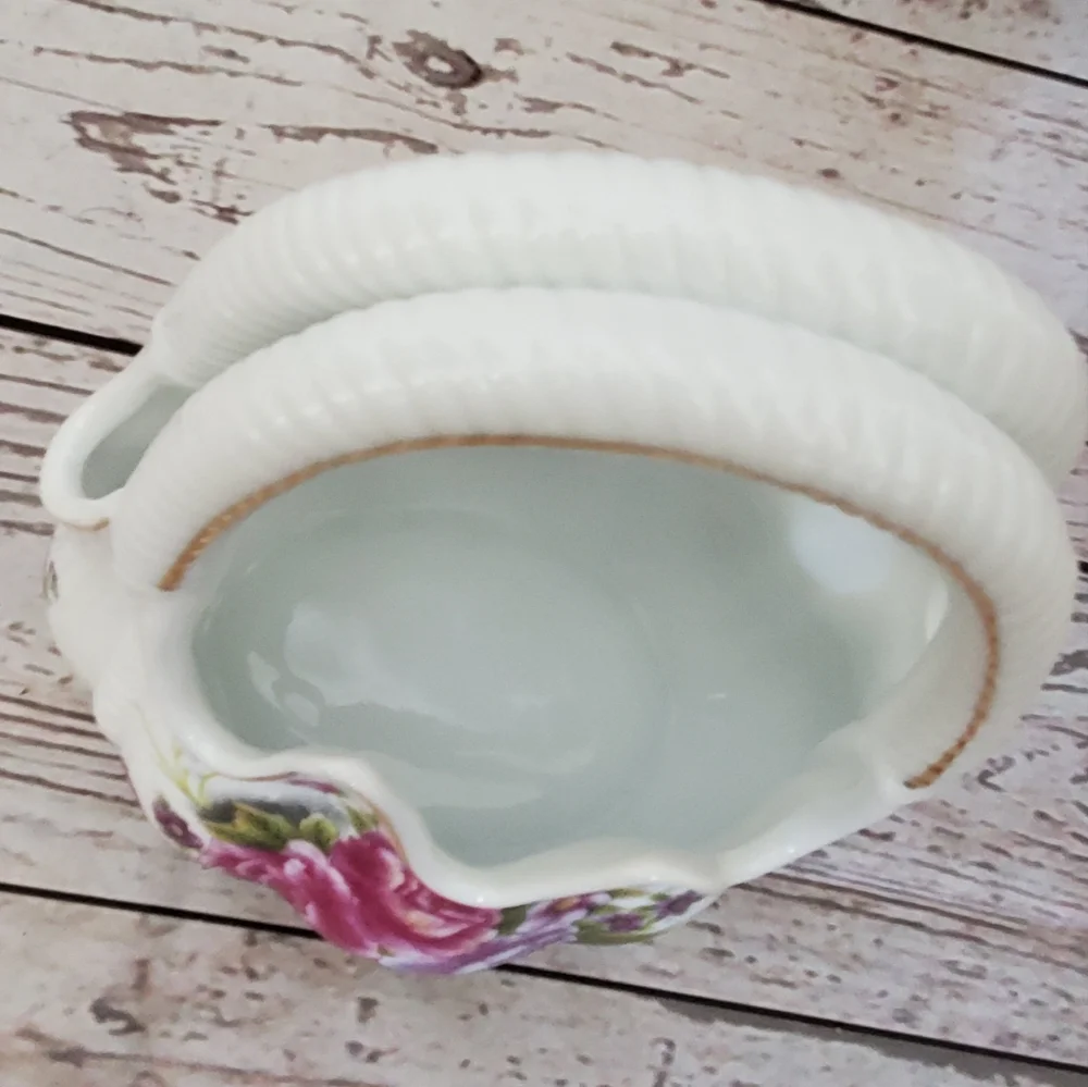 Vintage porcelain basket with flowers on it white, pink, purple, green